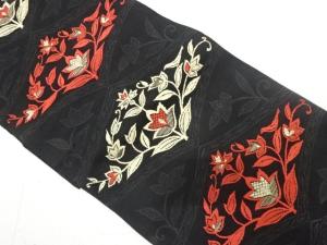 アンティーク　花更紗に小鳥模様織り出し名古屋帯（着用可）